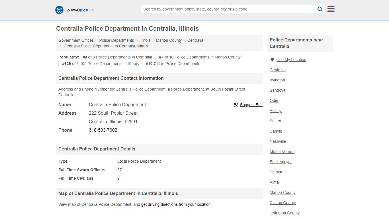 Centralia Police Department - Centralia, IL (Address and Phone)